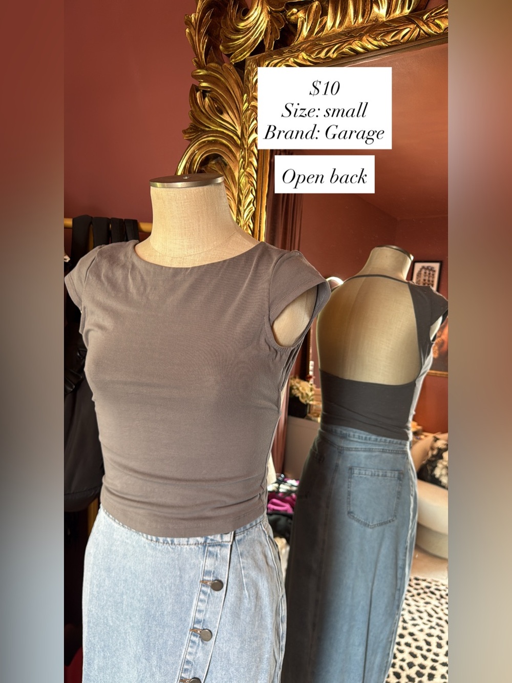 Garage Taupe Open-Back Crop Tee